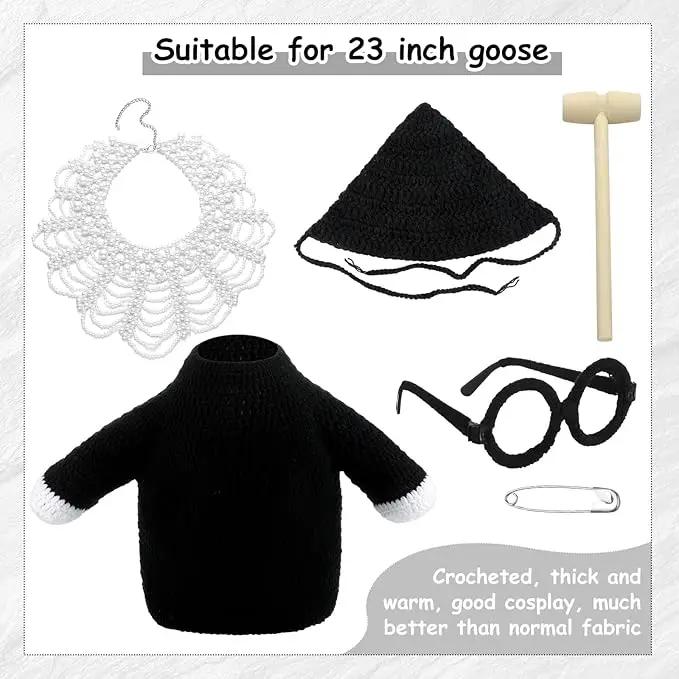 Crochet Justice Goose Outfit Handmade Federal Judge Lawn Goose Clothes Halloween Porch Goose Outfit with Glasses and Mallet for 23'' Goose Halloween Outdoor Patio Yard Lawn Art Decoration by GreenHaven Gardens