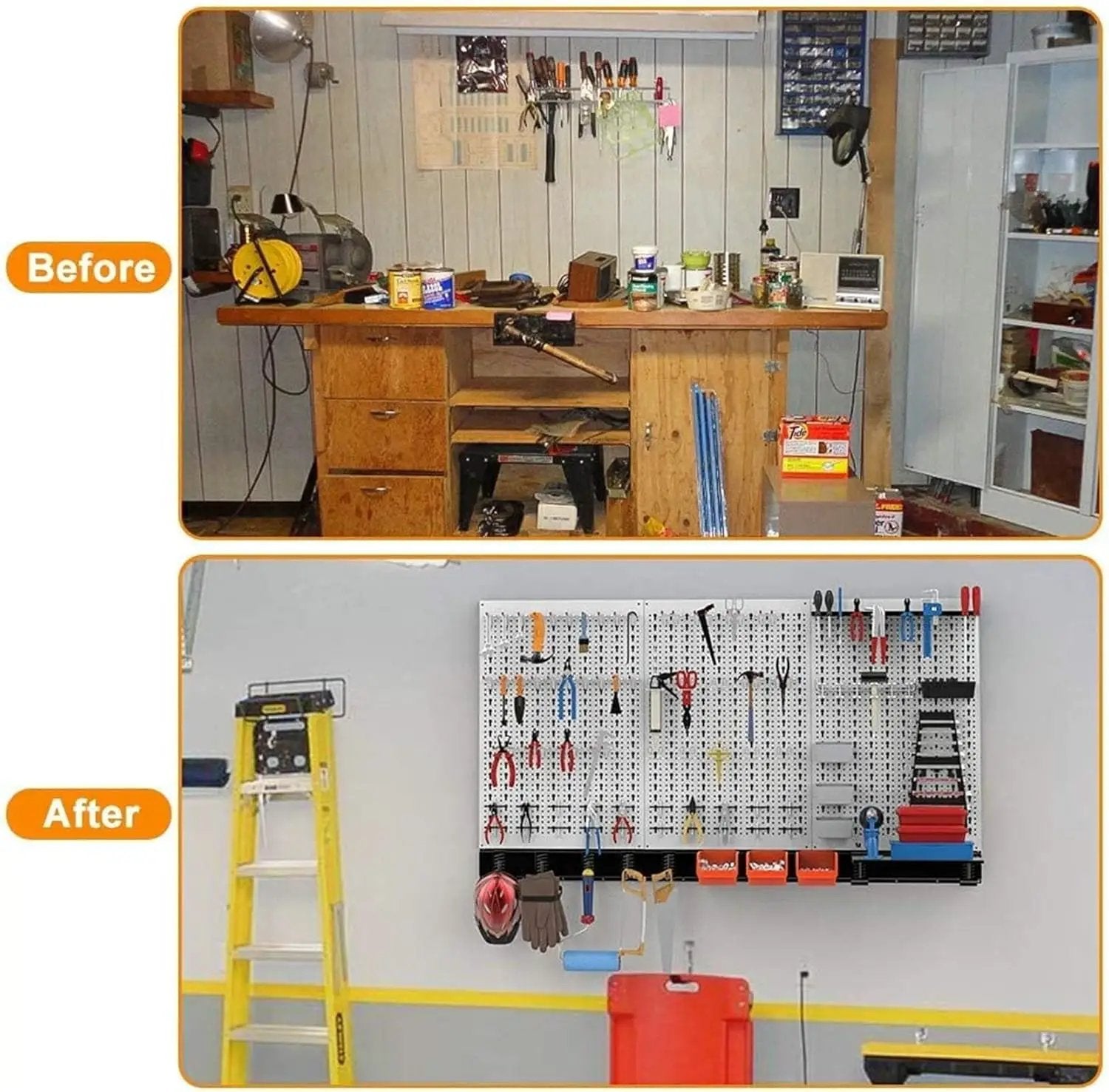 TORACK 109Pcs Pegboard Wall Organizer 4 ft. Garage Metal Pegboard Standard Utility Tool Storage Kit w/Toolboard Hooks & Pegboard Hooks Accessories, Wall Mounted Storage Bins & Shelf by GreenHaven Gardens