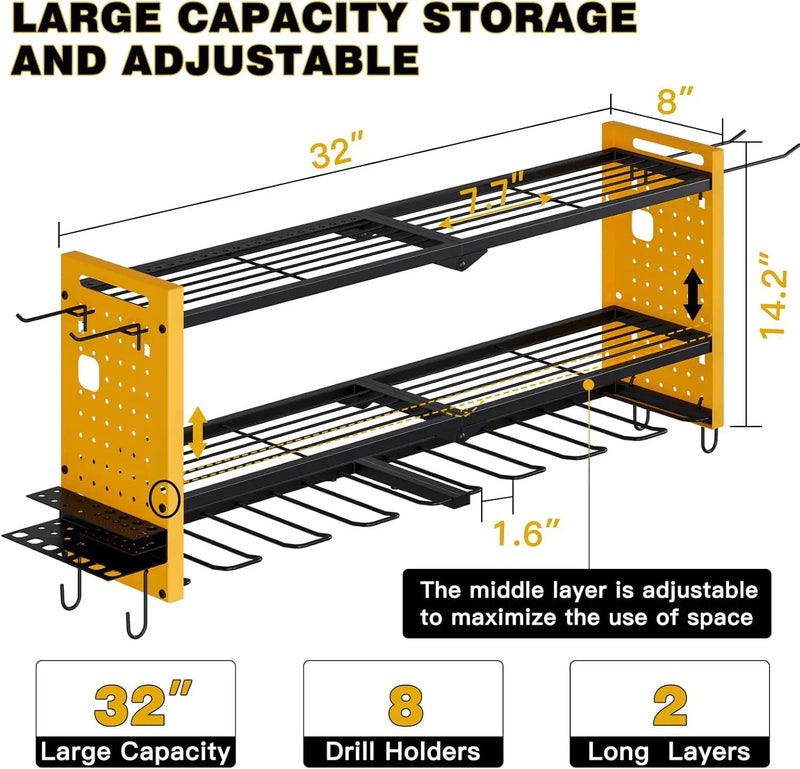 Power Tool Organizer Wall Mount,Cordless Drill Hanger Storage Rack 8 Drill Holder,3 Layers Heavy Duty Power Tool Storage Rack(Yellow) by GreenHaven Gardens