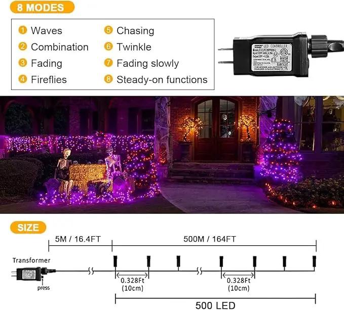 weillsnow 164FT 500 LED Halloween Lights, 8 Modes Waterproof Plug in String Lights for Halloween Indoor Outdoor Yard Party Wedding Garden Home Decorations (Purple & Orange) by GreenHaven Gardens