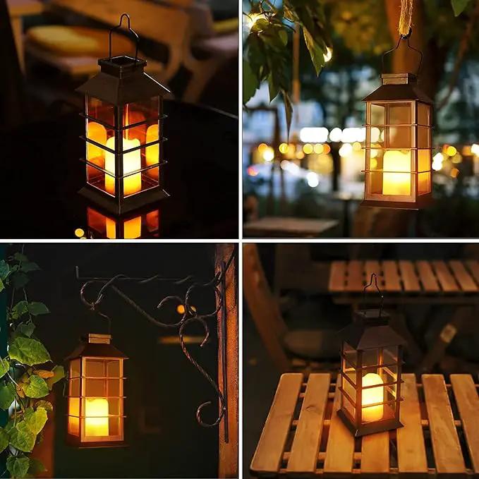 2 Pack Christmas Solar Lantern,Outdoor Garden Hanging Lantern-Waterproof LED Solar Lanterns Plastic Flickering Flameless Candle Mission Lights for Christmas Table, Outdoor, Party Decorative (Black) by GreenHaven Gardens