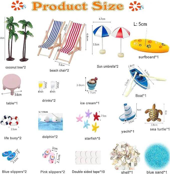 31 Pcs Beach Microlandscape Miniature Dollhouse Decoration, Maritime Decoration with Mini Beach Umbrella Mini Chair Miniature Coconut Tree Beach Decor for DIY Garden Plant Pool by GreenHaven Gardens