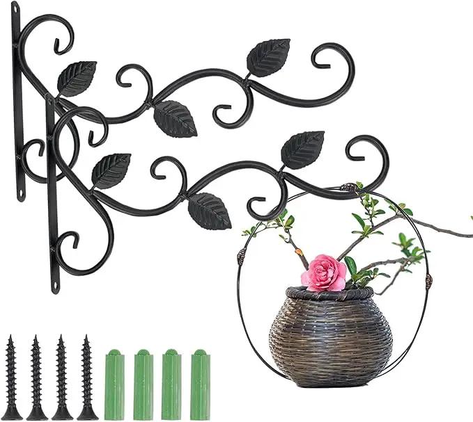 3 Leaves Style Metal Hanging Plant Brackets 12 inches x 7.5 inches, Pack of 2, Wall Mount Plant Hangers, Planter Hooks for Flower Baskets, Bird Feeders in Corridor/Patio/Porch/Garden by GreenHaven Gardens