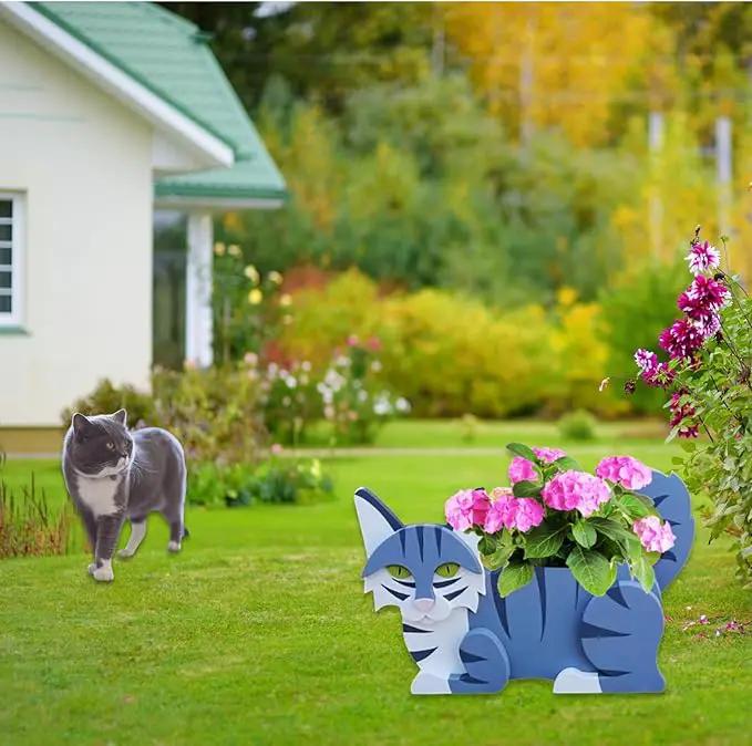 Sapphire White Cat Planter Plant Pots,Cute Garden Cat Flower Planter,Cat Planters Birthday Gifts for Women,Office,Indoor/Outdoor Decor（12.5 * 5.12 * 7.8in） by GreenHaven Gardens