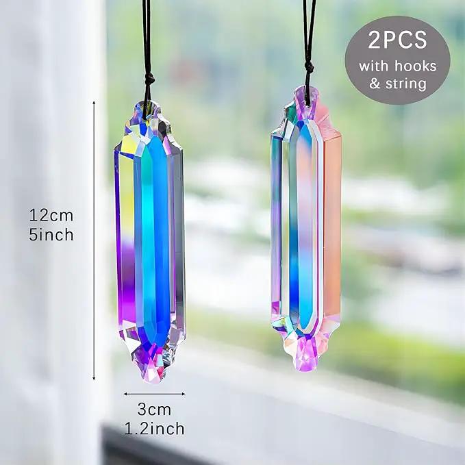 HDCRYSTALGIFTS 2 Pack 5" Large Crystal Suncatcher Prisms,AB Crystals for Sun Catchers,Rainbow Maker Hanging Prisms for Windows,Room,Chandelier,Garden Home Decor by GreenHaven Gardens