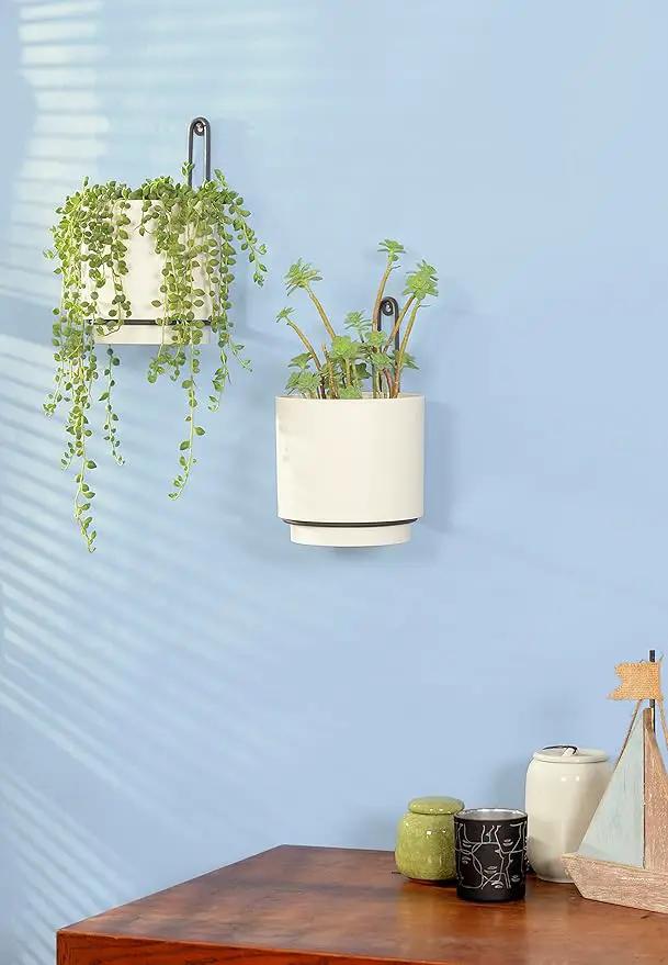 Wall Mounted Hanging Planter Vase & Geometric Wall Decor Polypropylene Container - Dia.5.91" - Sylinder Shape, White, Set of 2 by GreenHaven Gardens