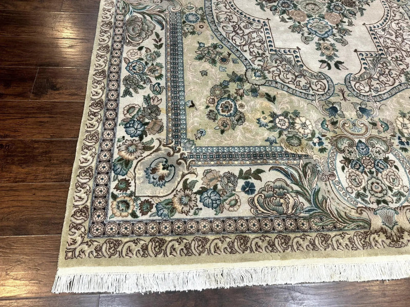 Pak Persian Rug 8 x 10.6, Elegant Oriental Carpet, Floral Medallion, Vintage Handmade Wool Rug, FIne 240 KPSI by Jewel Rugs