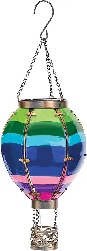 Regal Art & Gift Hot Air Balloon Solar Lantern – Hanging Solar-Powered LED Lights, Waterproof Portable Decorative Outdoor Lamp Made of Metal & Glass for Garden, Patios & Pathway – Stripe (Small) by GreenHaven Gardens