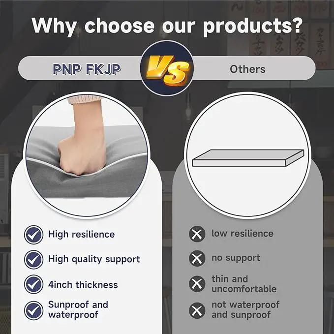 PNP FKJP 2 Pack Outdoor Chair Cushion 20" X 20" X 4", Waterproof Outdoor Seat Cushions with Non-Skid Ties,Grey (Cushion + Cover)