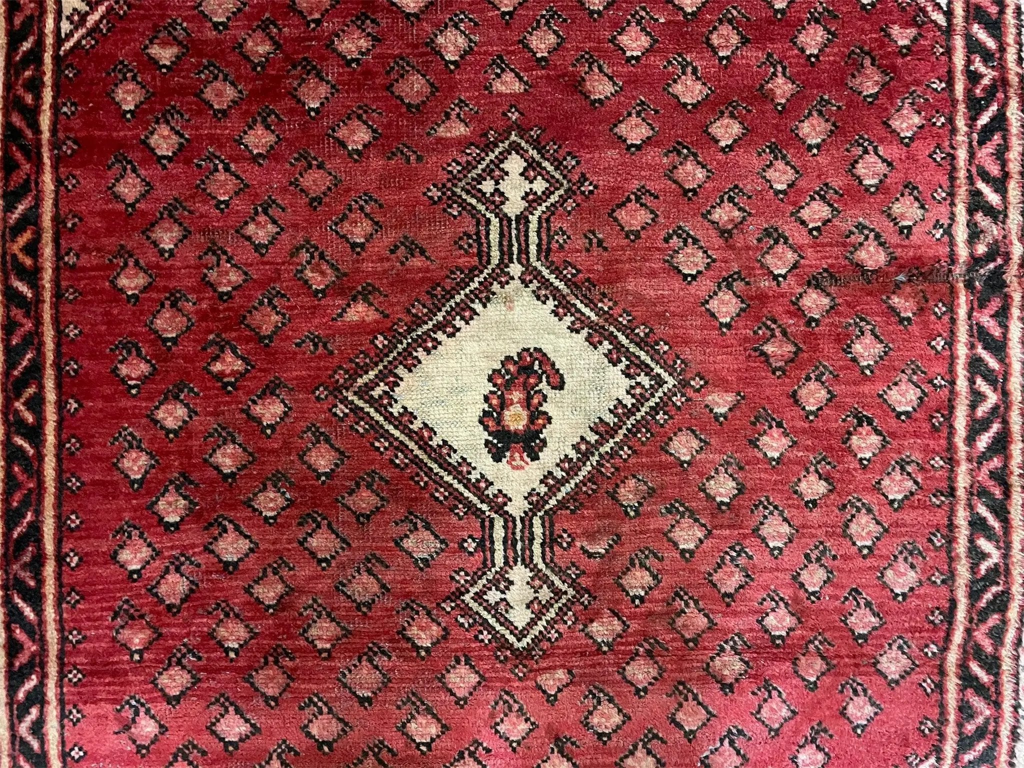 4 X 6.5 Antique Handmade Wool Rug Paisley Boteh Design Tribal Rug Red Ivory by Jewel Rugs