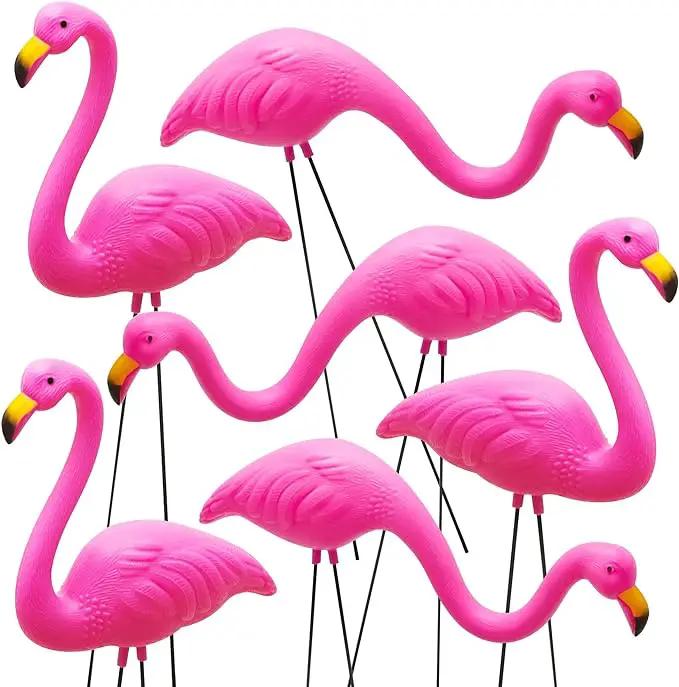 JOYIN Set of 6 Small Pink Flamingo Yard Ornament Stakes, Mini Lawn Plastic Flamingo Statue with Metal Legs for Sidewalks, Outdoor Garden, Luau Party, Tropical Party Decor, 2 Styles by GreenHaven Gardens