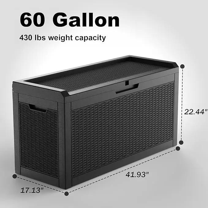 60 Gallon Resin Deck Box, Lockable Outdoor Storage Box for Patio Cushions Storage Furniture,Garden Tools, Pool Supplies, Weatherproof and UV Resistant（Black Rattan） by GreenHaven Gardens