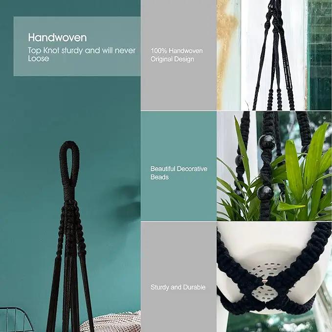 RIFNY Macrame Plant Hanger for 5 to 10 Inch Plant Pots, 35 Inch Woven Rope Hanger Kits with Hooks and Wood Beads, Hanging Planter Basket for Indoor Boho Home Decor (Black, 2 Pack) by GreenHaven Gardens