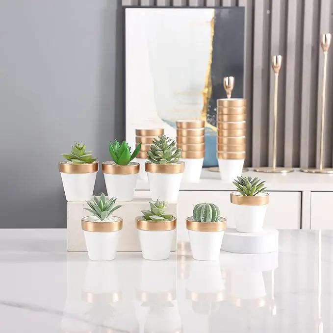 Yishang 72 pcs Small Mini White&Gold Clay Pots, 2.5'' Terracotta Pot Clay Ceramic Pottery Planter,Cactus Flower Terra Cotta Pots,Succulents Nursery Pots,with Drainage Hole,for Crafts,Wedding Favor by GreenHaven Gardens