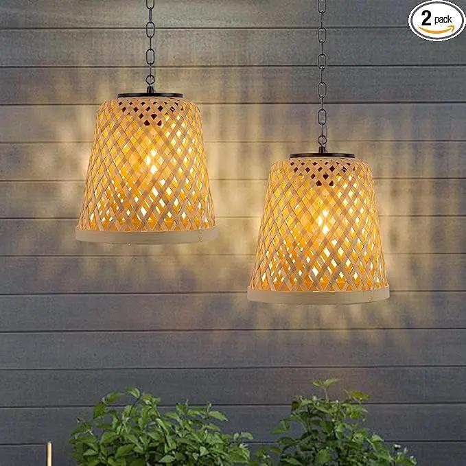pearlstar Solar Hanging Lanterns Outdoor Gazebo Lights Rattan Woven Chandelier Solar Lamp Waterproof Outside for Porch Garden Patio Yard Farmhouse Decoration, 2Pack by GreenHaven Gardens