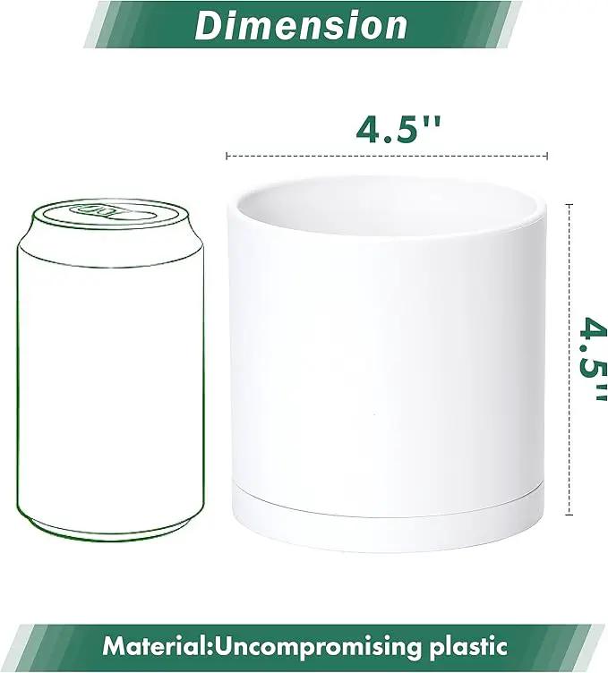 D'vine Dev 2 Pack 4.5 Inch Modern Plastic Plant Pots, Small Garden Planters for Plant with Drainage Holes and Saucers, White Color, 74-Z-F-1 by GreenHaven Gardens