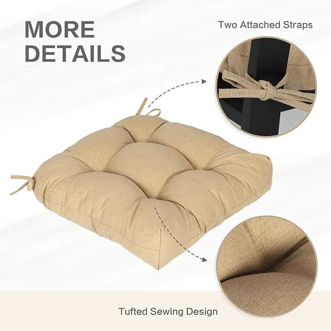 Aoodor 19" x 19" x 5" Tufted Outdoor Chair Cushions, Water Resistant & Fade Resistant Polyester Dining Chair Pads with 2 Straps for Patio Furniture, Set of 2 by GreenHaven Gardens