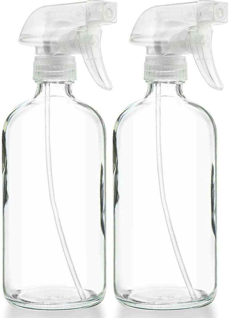 Sally's Organics® Empty Clear Glass Spray Bottles - Refillable 16 oz Containers for Essential Oils, Cleaning Products, Aromatherapy, Misting Plants, or Cooking - Sprayer with Mist and Stream - 2 Pack by GreenHaven Gardens