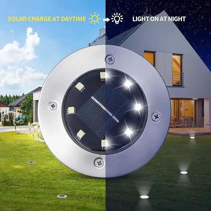 pozzolanas 16 Packs Solar Ground Lights-Cold White, 8 LED Solar Garden Lights Waterproof Outdoor Landscape Lights for Lawn Pathway Yard Driveway by GreenHaven Gardens