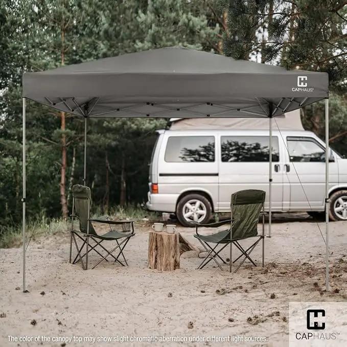 CAPHAUS 12ft x 12ft Patented One-Push Pop Up Outdoor Canopy Tent, Heavy-Duty Commercial Grade w/Central Lock, Portable and Instant Folding Shelter with Wheeled Carry Bag and Weight Bag, Dark Grey by GreenHaven Gardens