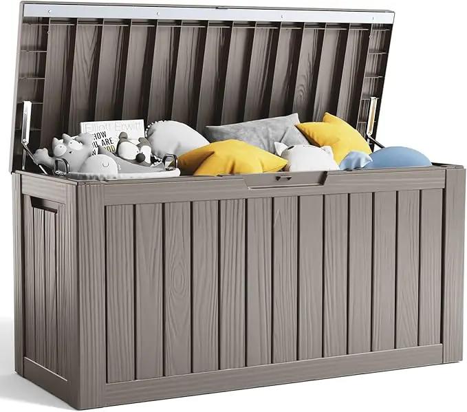 80 Gallon Resin Deck Box, Lockable Patio Outdoor Storage Box for Furniture, Garden Tools and Tools Storage, Waterproof Outside Storage Boxes - Grey by GreenHaven Gardens