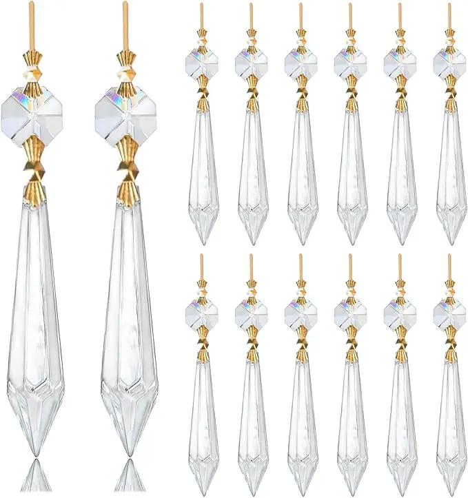 H&D 15pcs Large Clear Crystal Chandelier 60mm Icicle U-Drop Prisms Lamp Parts Brass Connectors by GreenHaven Gardens
