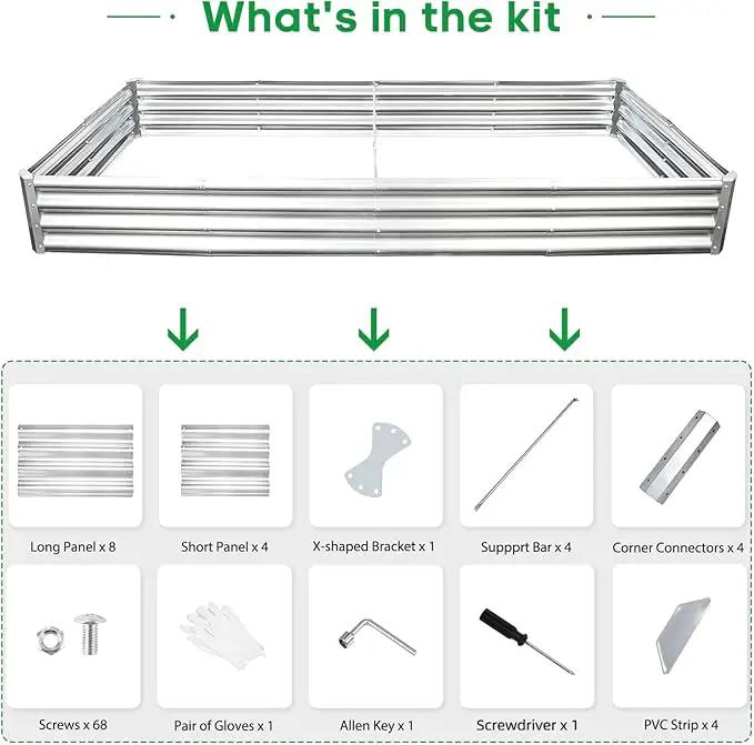 JERIA 8×4×1ft Raised Garden Bed with Support Rods,Galvanized Raised Garden Bed Kit Outdoor Metal Gardening Planter Box for Vegetable, Fruits, Flower by GreenHaven Gardens