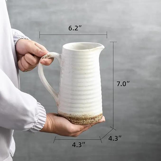 Quoowiit Ceramic Rustic Vase with Handle, White Distressed Decorative Farmhouse Pitcher Vase for Home Decor Living Room Bedroom Kitchen Office Shelf Decor Centerpiece Table Decoration by GreenHaven Gardens