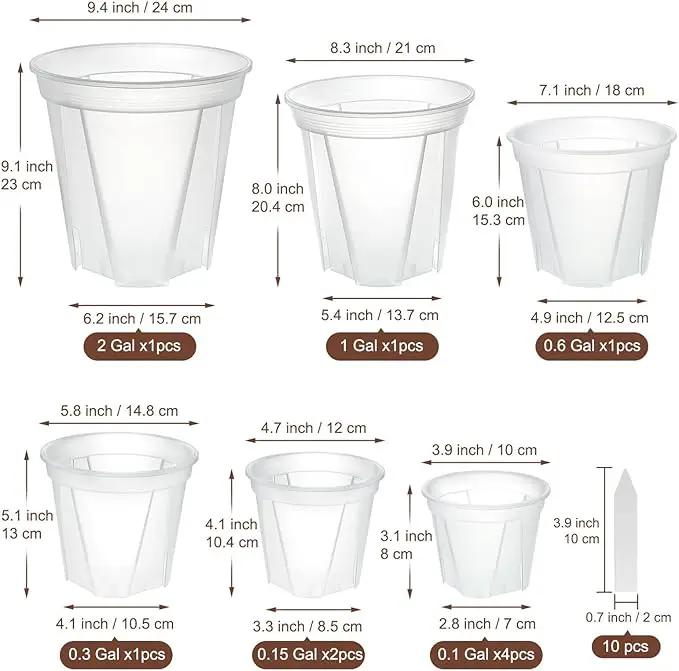 3.9-9.4 Inch Big Size Clear Nursery Pots with Drainage, 6 Sizes 10 Packs Nursery Garden Pots with 10 Plant Labels for Seedling Plants, Nursery Pots Variety for Indoor Outdoor Seed Starter Flower Pots by GreenHaven Gardens
