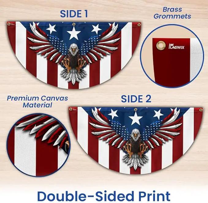 FLAGWIX American Flag Patriotic Eagle American Non-Pleated Fan Flag TPT1636F, 3x6 ft, 2 Pack Suitable for Outdoor and Indoor by GreenHaven Gardens