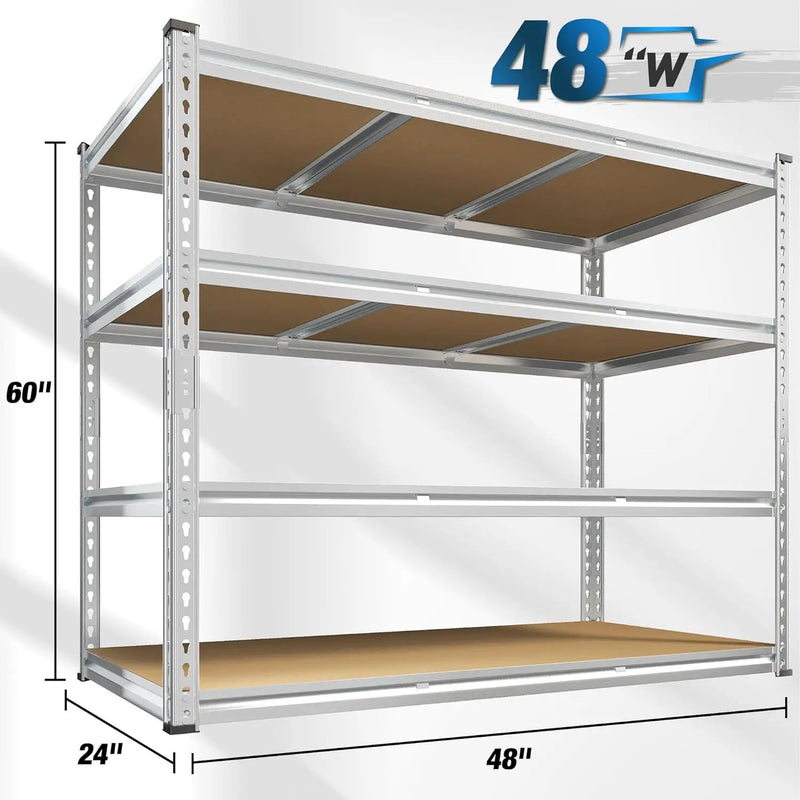 REIBII Garage Shelving, 4 Tier Storage Shelves Load 2550LBS, Adjustable Garage Shelving Heavy Duty, Metal Shelves Unit for Basement, Warehouse, 48" W x 60 "H x 24" D, Galvanized by GreenHaven Gardens