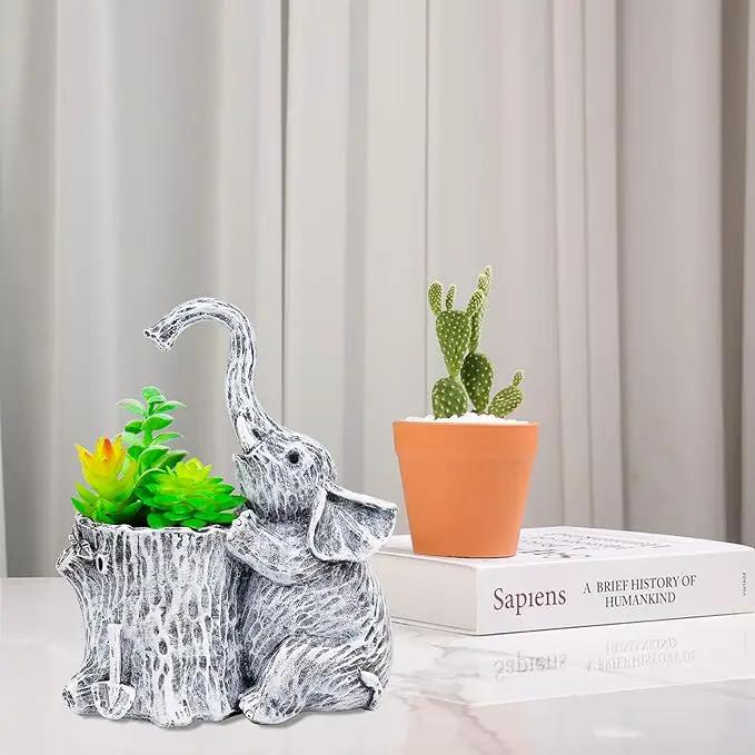 Elephant Gifts for Women Succulent Pots Indoor Elephant Planters for Plant Lovers Cute Outdoor Plant Pots Outdoor Garden Animal Decor Elephant Hug Stump Statue with Drainage Hole by GreenHaven Gardens