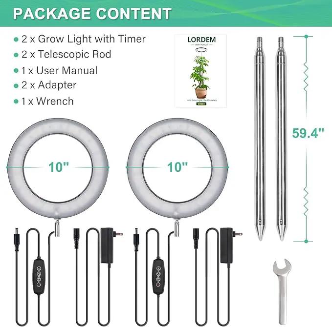 LORDEM 10" Full Spectrum Plant Light, 160 LEDs Large Grow Light for Indoor Tall Plants, Growing Lamp with 4/8/12H Auto Timer, 10 Dimmable Levels, 3 Spectrum Modes, 61" Height Adjustable, Pack of 2 by GreenHaven Gardens