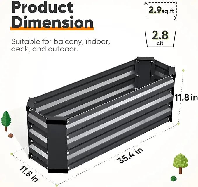 KING BIRD Raised Garden Bed Kit with Bottom 2025 Upgraded Galvanized Planter Garden Box Outdoor & Indoor for Gardening, Vegetables, Flowers, Dark Grey, 35.4x11.8x11.8 in by GreenHaven Gardens