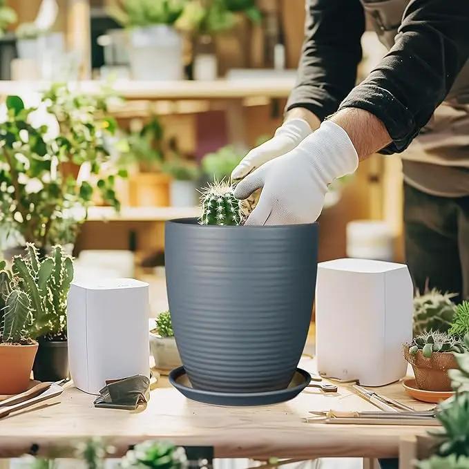 8 Inch Ceramic Plant Pot Large Planter Pot for Plants Indoor Outdoor Glaze Flower Pot with Drainage Hole and Saucer Gray by GreenHaven Gardens