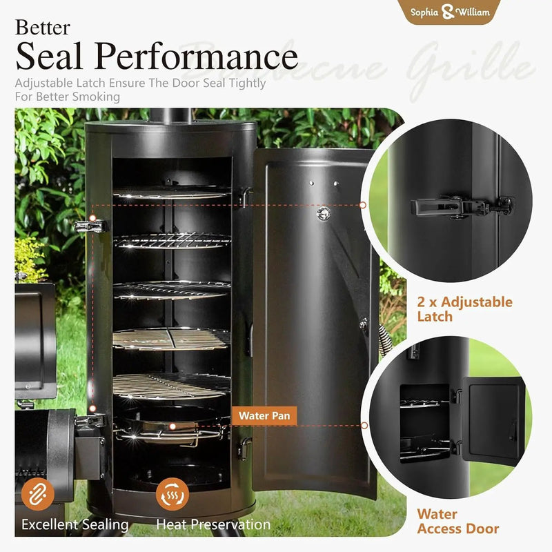 Sophia & William Heavy-Duty Vertical Offset Charcoal Smoker Extra Large Outdoor BBQ Gill with Offset Smoker, 961 SQ.IN. Cooking Area with Warming Tray,Push-out Ash Tray for Event Gathering, Black by GreenHaven Gardens