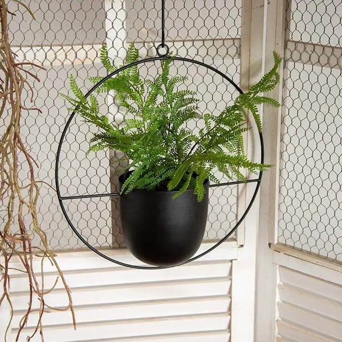 Boho Black Metal Plant Hanger,Metal Wall and Ceiling Hanging Planter, Modern Planter, Mid Century Flower Pot Plant Holder, Minimalist Planter for Indoor Outdoor Home Decor by GreenHaven Gardens