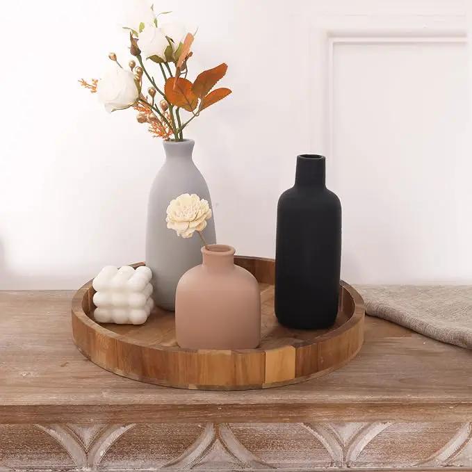 CUCUMI Ceramic Vase Set of 5, Home Decor Farmhouse Décor Handmade Pottery Vases for Pampas Grass, Dried Fresh Flowers, Table, Living Room, Kitchen, Shelf, Entryway Mantel Neutral Tones by GreenHaven Gardens