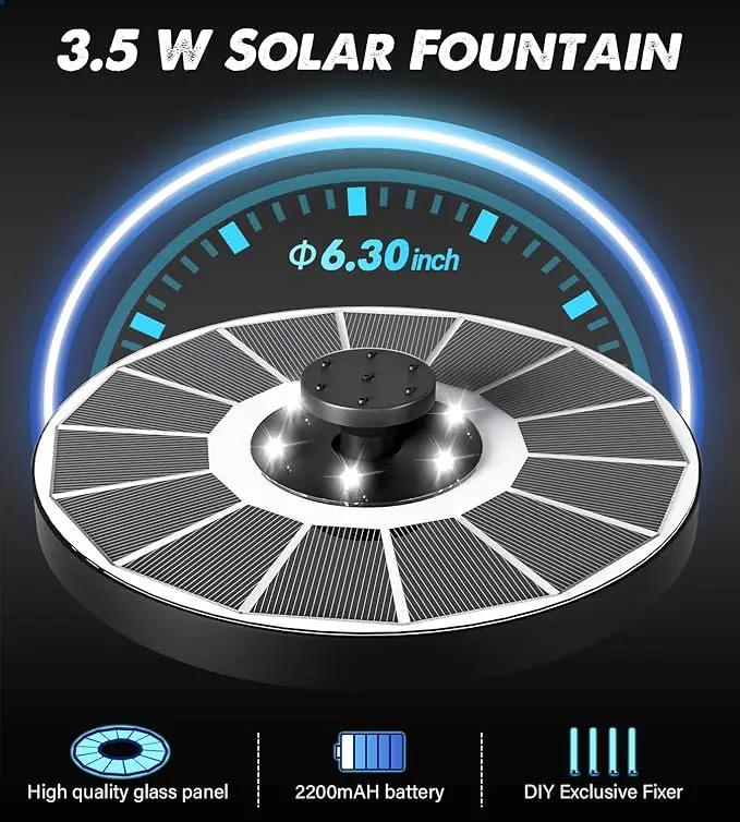 Solar Fountain Glass Panel with 2200 mah Battery, 3.5W Floating Solar Water Fountain with 4 Fixed Rods, Solar Fountain Pump for Bird Bath, Garden, Pond, Pool, Outdoor-White Lights by GreenHaven Gardens