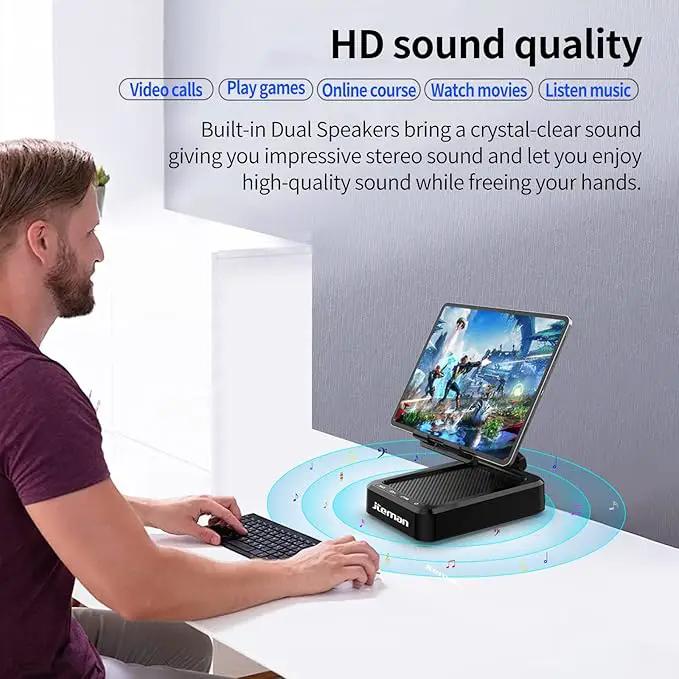 JTEMAN Tablet Stand Adjustable with Bluetooth Speakers,Kitchen Gadgets,Gifts for Women Men,Wireless Bluetooth Speaker Tablet Holder,Desk Mic Charging Sation Compatible with Phones and Tablet by GreenHaven Gardens