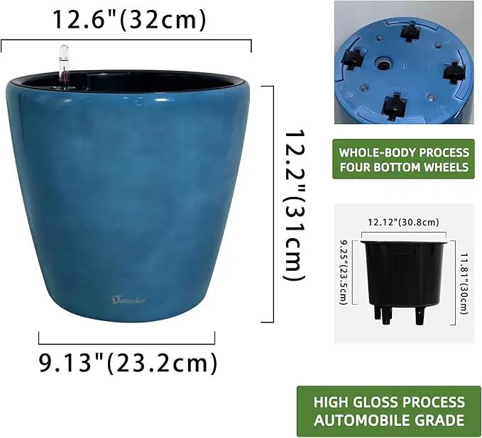 Dexceder 13x12 Self Watering Planter with Wheels Indoor Outdoor, Inner Pot Design, Thickened Large Floor Standing Flower Plant Pot with Water Level Indicator (Peacock Blue Gradient) by GreenHaven Gardens