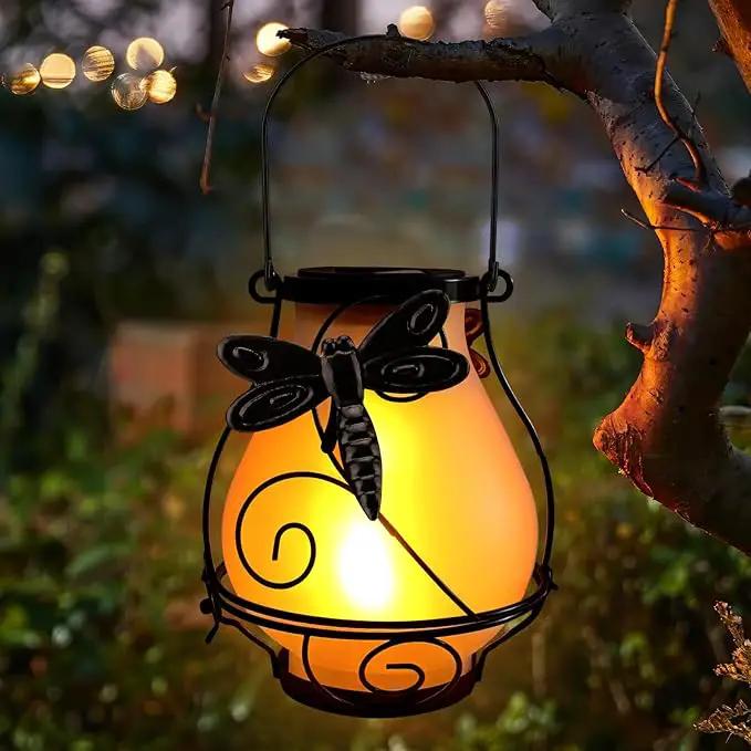 Solar Lanterns, Hanging Outdoor Lantern with Dragonflies LED Flickering Flameless Candles, Solar Lanterns Outdoor Waterproof for Table Party Decorative Yard Pathway (Dragonflies) by GreenHaven Gardens
