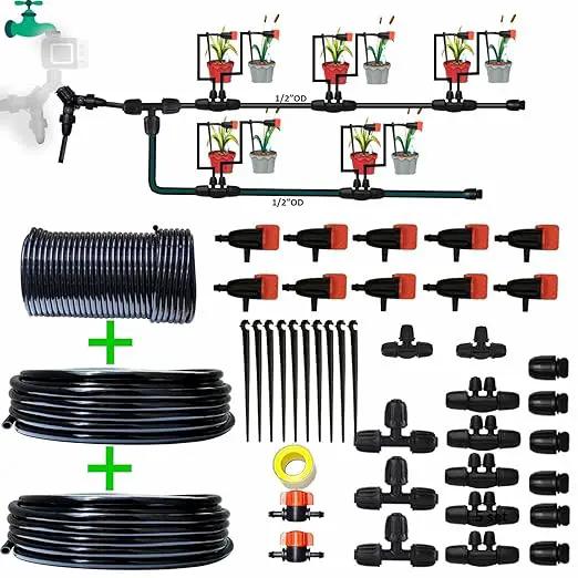 Drip Irrigation System Drip Irrigation Kit 64ft 5/16“ID Inche 64FT 1/4 Inch OD Pipe Kits Solutions for Large Gardens with Low Water Pressure Away from The Water Source by GreenHaven Gardens