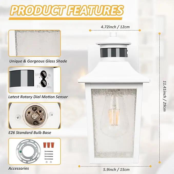 White Motion Sensor Outdoor Wall Light 2 Packs, Dusk to Dawn Outdoor Wall Lighting, Waterproof Exterior Light Fixture, Modern Porch Light Outside Wall Mount for House Patio Garage, Anti-Rust by GreenHaven Gardens