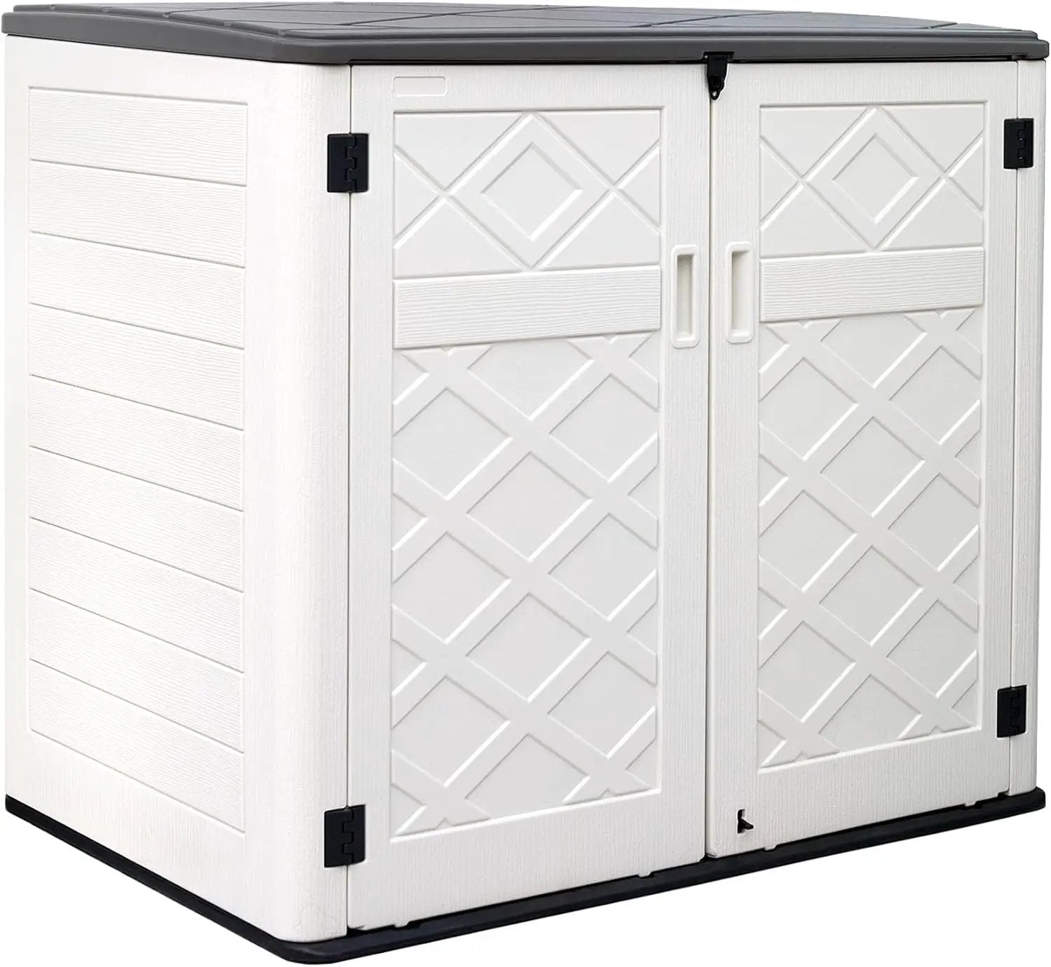 ZZM Large Outdoor Storage Shed, 48 Cu Ft Resin Versatile Storage Cabinet for Patio Accessories, Trash Cans & Garden Tools, Durable Horizontal Storage Box with Lockable Lid (White) by GreenHaven Gardens