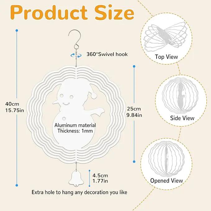 Sublimation Wind Spinner Blanks, 10 Inch 3D Aluminum Metal Hanging Wind Spinner Bulk for Garden Yard Outdoor, Window Porch Decoration for Heat Press Transfer DIY (20. snowman-6pcs) by GreenHaven Gardens