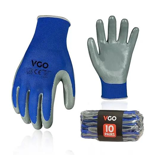 Vgo... 10-Pairs Safety Work Gloves, Gardening Gloves, Non-slip Nitrile coating, Dipping Gloves (Size M, Blue, NT2110) by GreenHaven Gardens