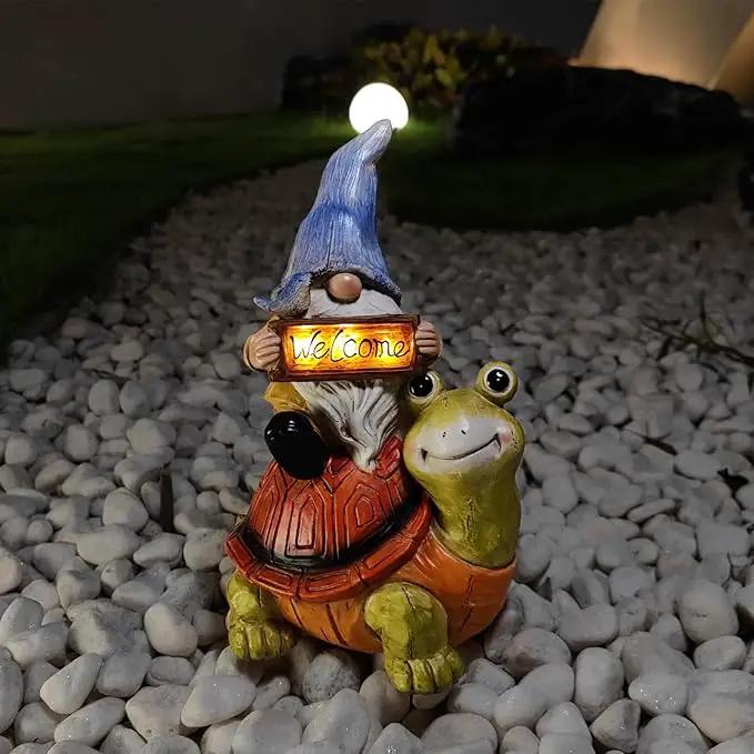Welcome Solar Gnome Clearance Riding Turtle Statue for Garden Decor - Solar Outdoor Christmas Statue Sculpture Home and Garden Decor for Patio,Yard,Balcony Ornament,Turtle Figurine Light Gifts by GreenHaven Gardens
