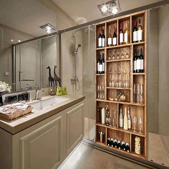 3D Door Wallpaper Self-Adhesive Door Sticker - Wine Cabinet - Door Film Poster Premium PVC Waterproof Wall Sticker for Bedroom Living Room Door Decoration Wallpaper 90 x 200 cm by GreenHaven Gardens