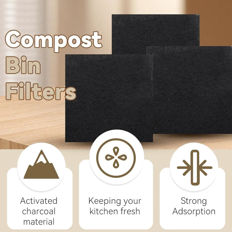 Biaungdo 6 Pack 5 Inch Sqaure Charcoal Filter Replacements, Black Kitchen Compost Bin Filters for Countertop Square Carbon Filter Bin Pail Replacement by GreenHaven Gardens